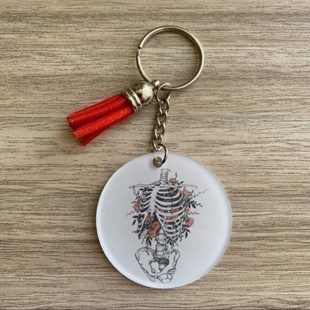Bones & roses tassel keychain purse charm new
